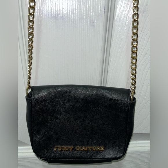 Juicy Couture Black Hatched Leather Bag Purse with Gold Chain Cross Body - Picture 3 of 5
